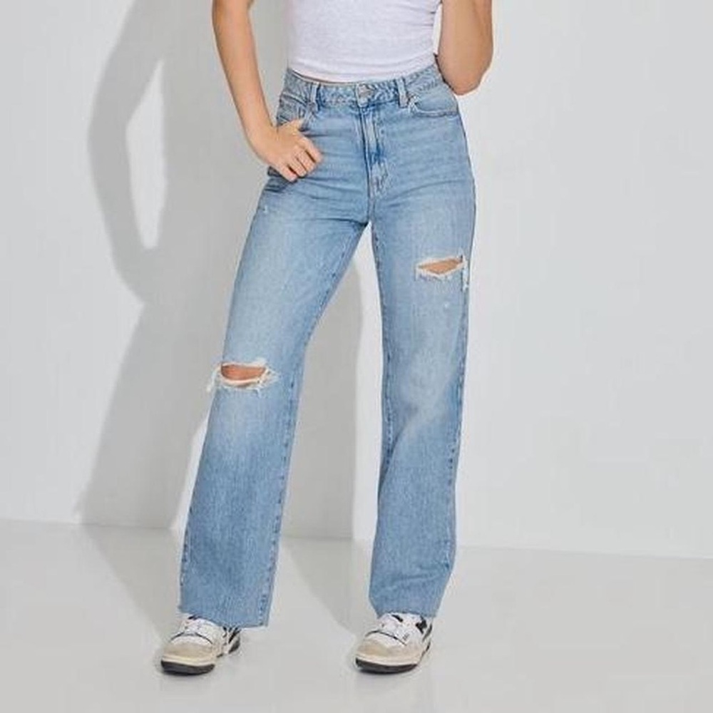 Garage Light Blue High-Rise Flare Jeans with Knee Rips